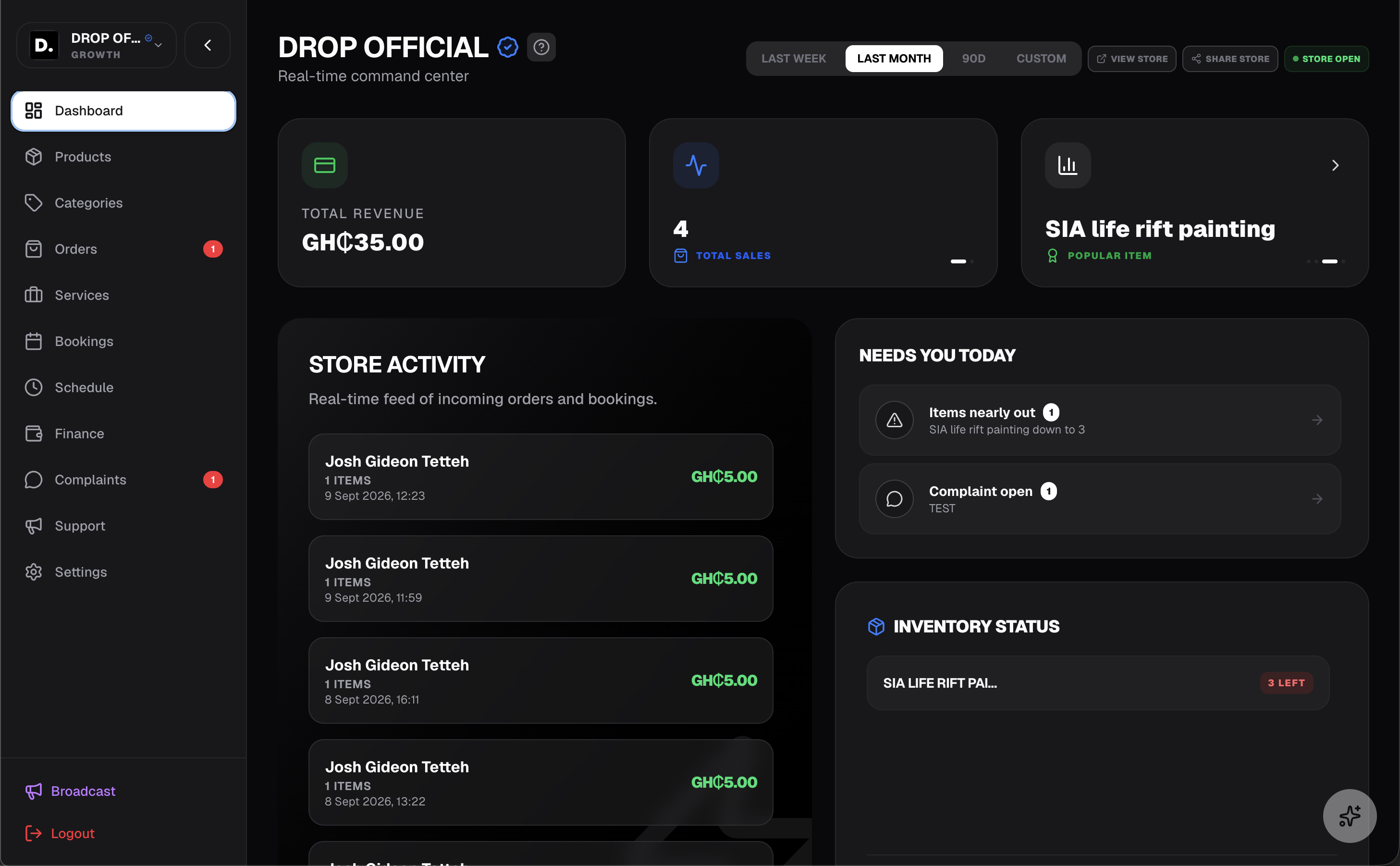 The Drop admin dashboard